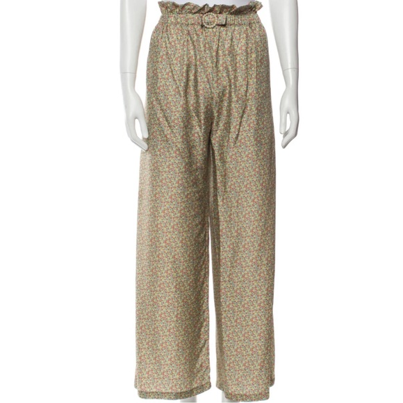Shrimps wide leg silk pants - green floral - M - Picture 1 of 3